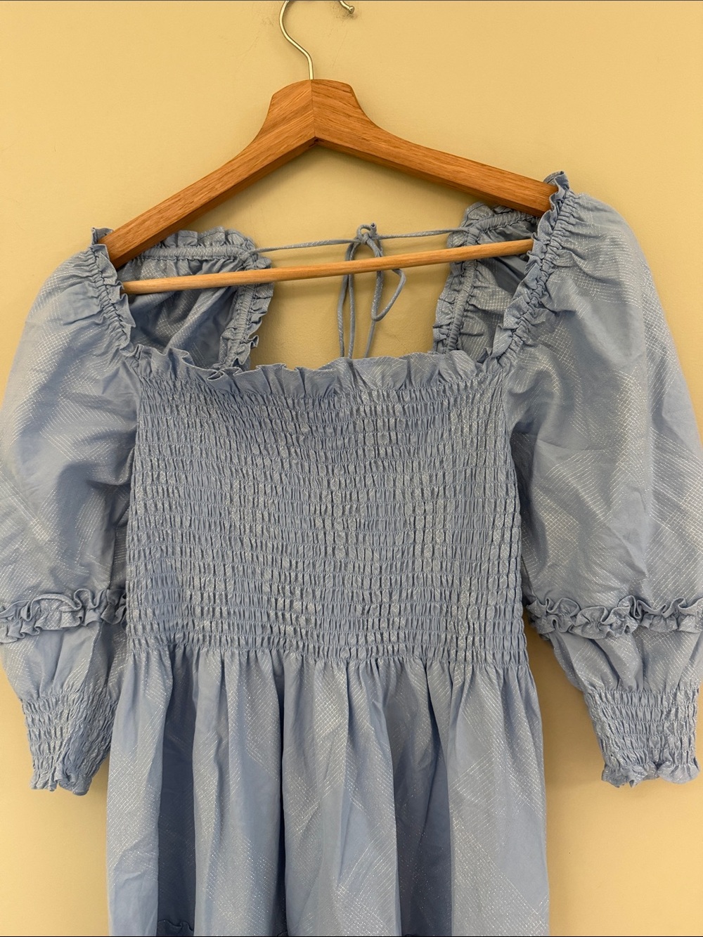 Hill House Dress  Nap Dress Blue Smocked Puff Sleeve Midi Dress NWOT S - Picture 7 of 9
